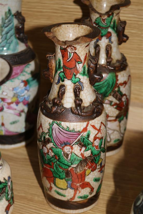 A quantity of Chinese crackle ware vases tallest 34cm